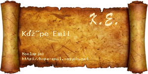 Köpe Emil névjegykártya